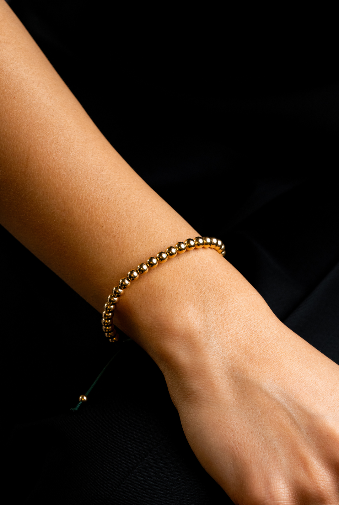 Yellow Gold Dots Bracelet with Dark Green Cotton