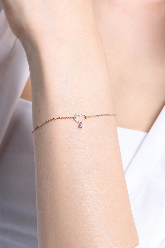 Rose Gold Heart Bracelet with Pink Solitaire