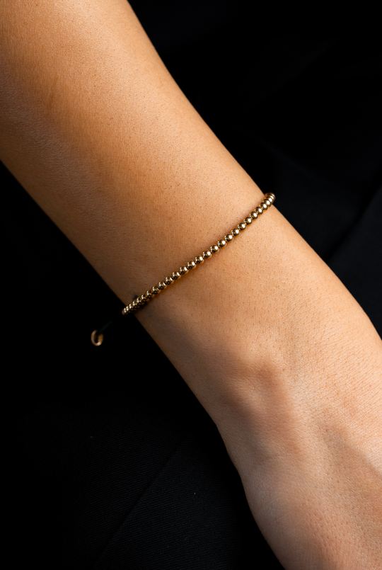 Yellow Gold Dots Bracelet with Blue Cotton