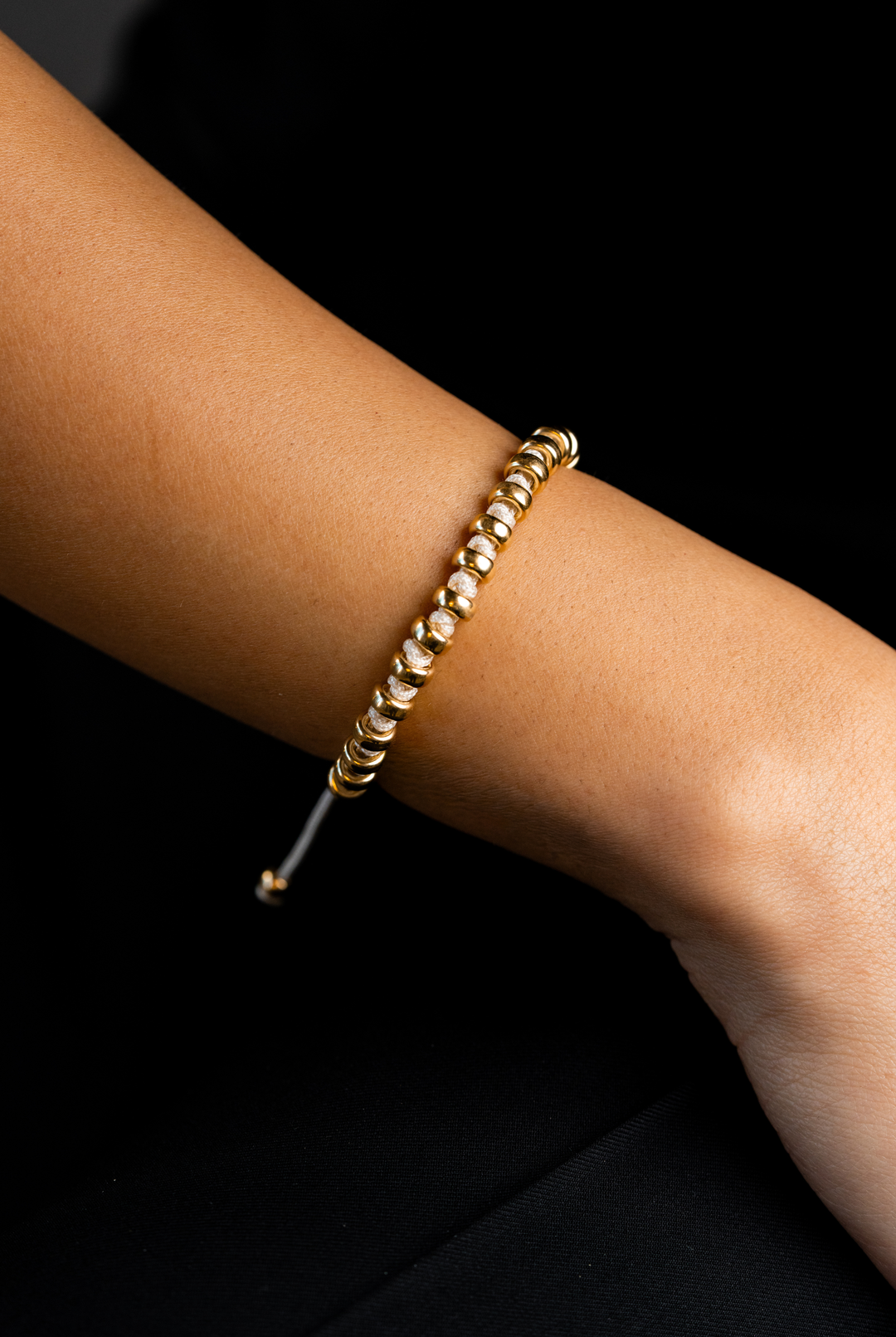 Silver Dots Bracelet with Cream Cotton