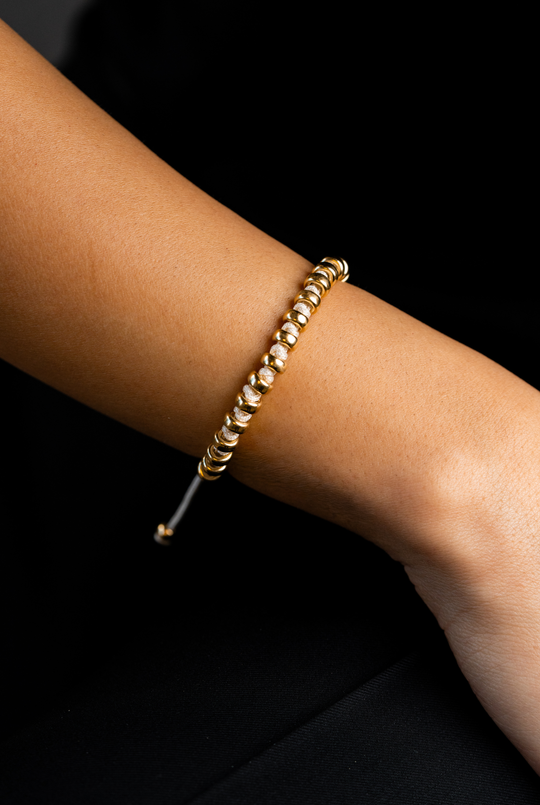 Silver Dots Bracelet with Cream Cotton