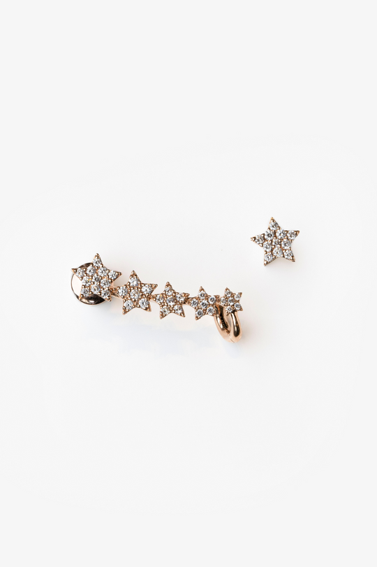 Gold Pink Star Earring with Diamonds