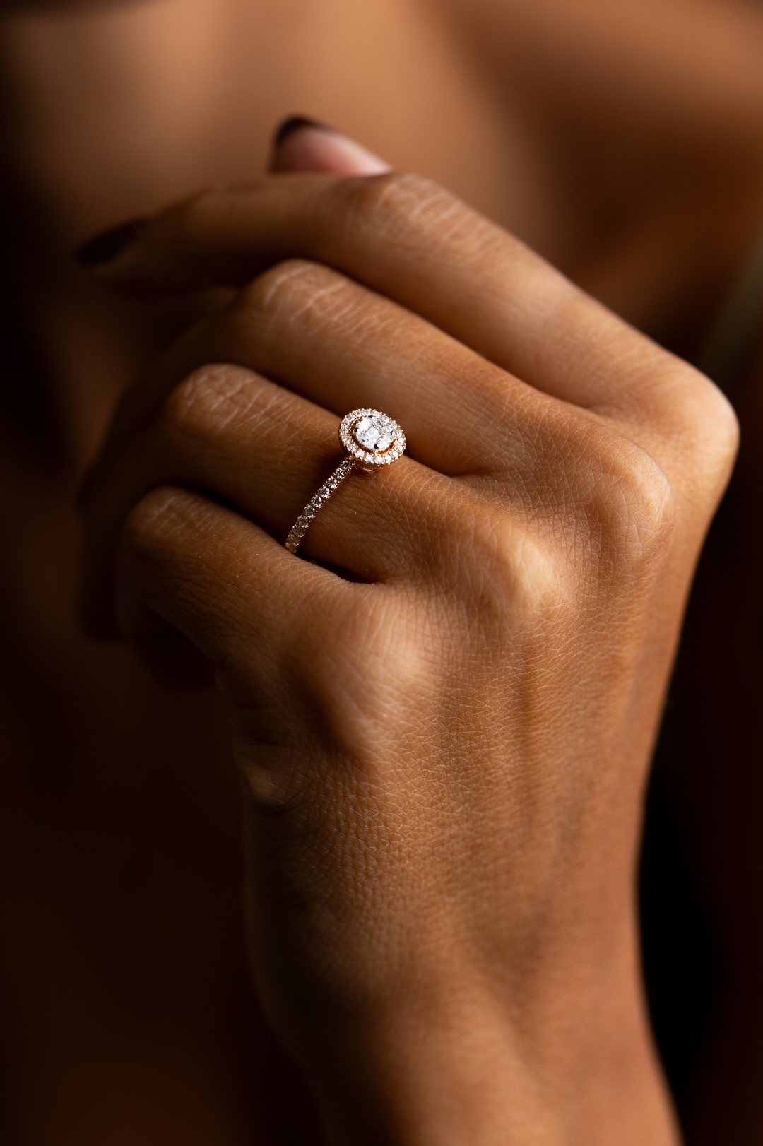 Pink Gold Engagement Ring with Diamonds