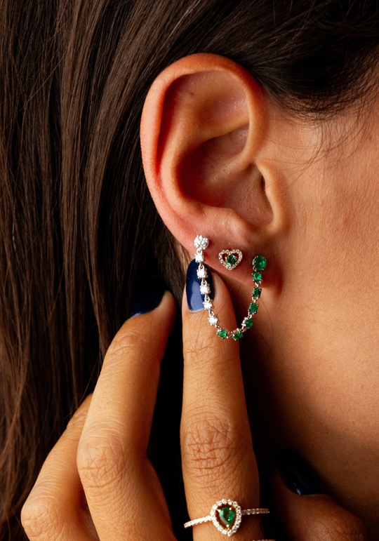 Double White Gold Earrings with Diamonds and Emeralds