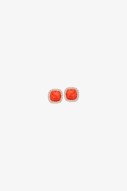Rose Gold Earrings, Coral and Diamonds