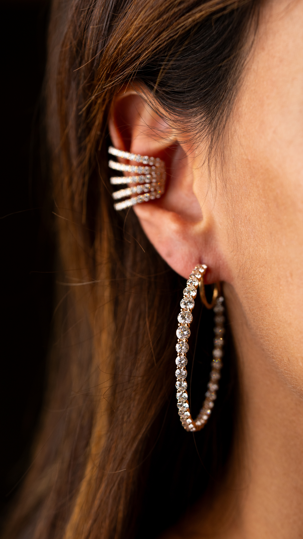 Pink Gold Loop Earrings with Diamonds