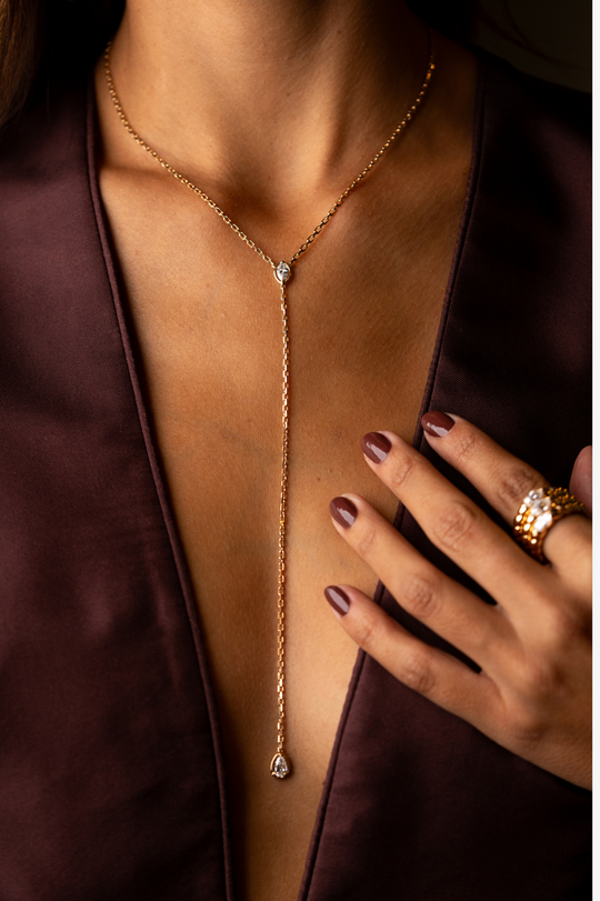 Long Pink Gold Necklace with Diamonds