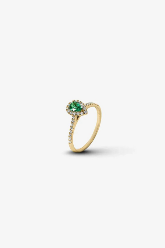 Gold Engagement Ring with Diamonds and Emerald