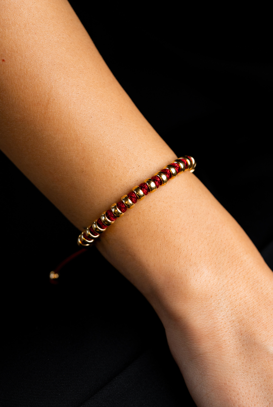 Silver Dots Bracelet with Burgundy Cotton
