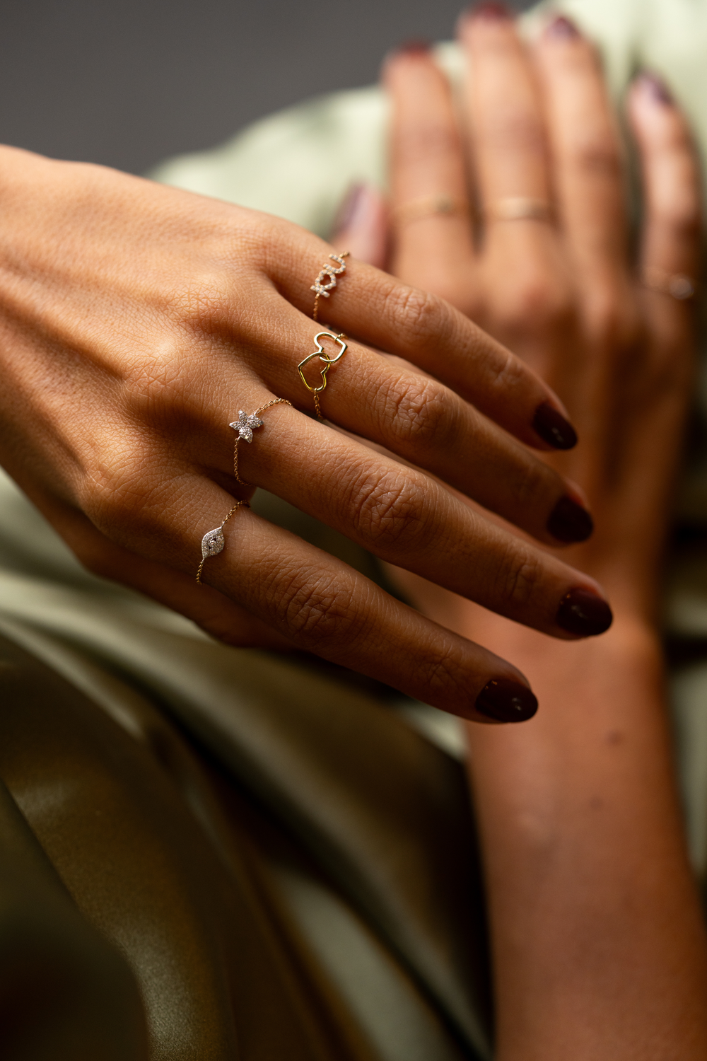 Gold Chain Ring with Butterfly and Diamonds