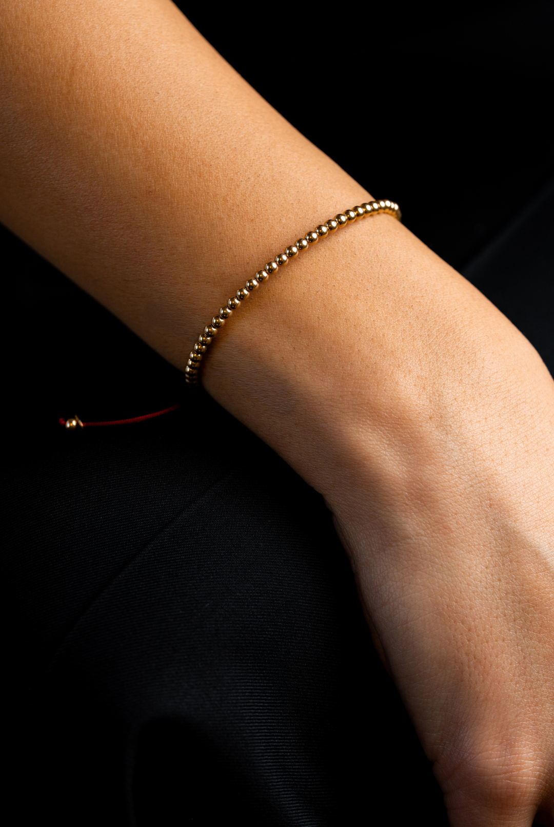 Yellow Gold Dots Bracelet with Burgundy Cotton