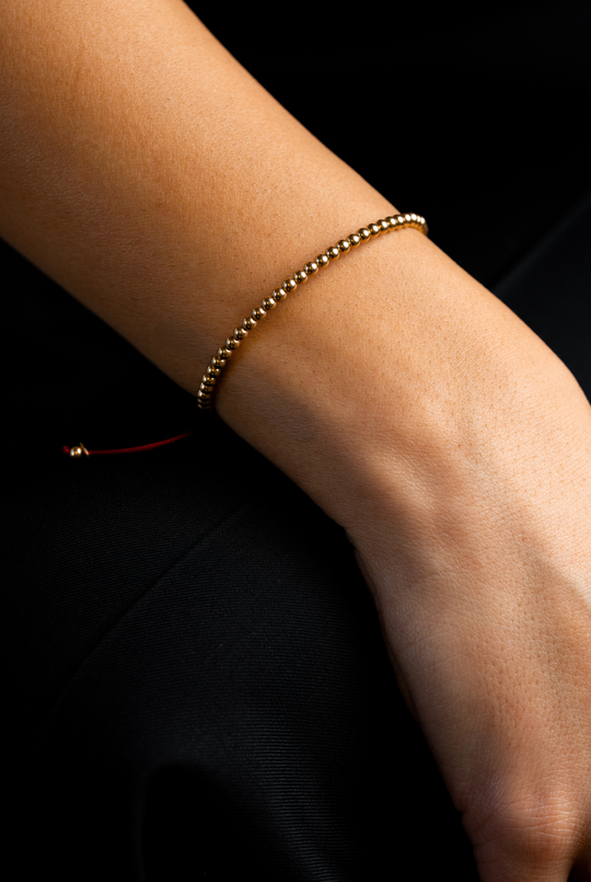 Yellow Gold Dots Bracelet with Burgundy Cotton