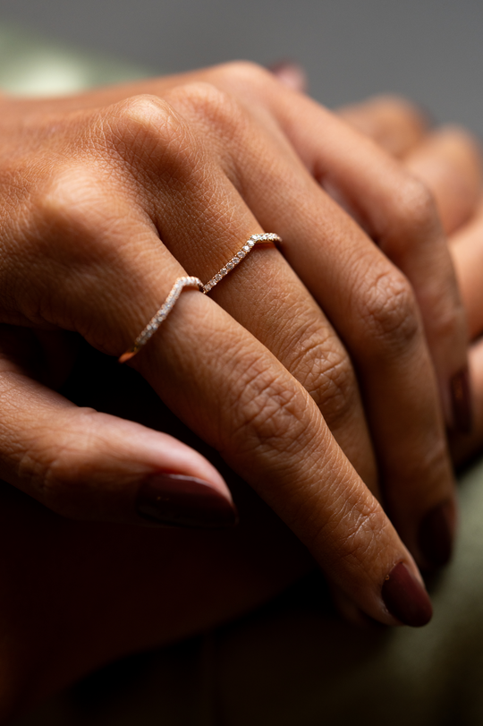Pink Gold V Ring with Diamonds