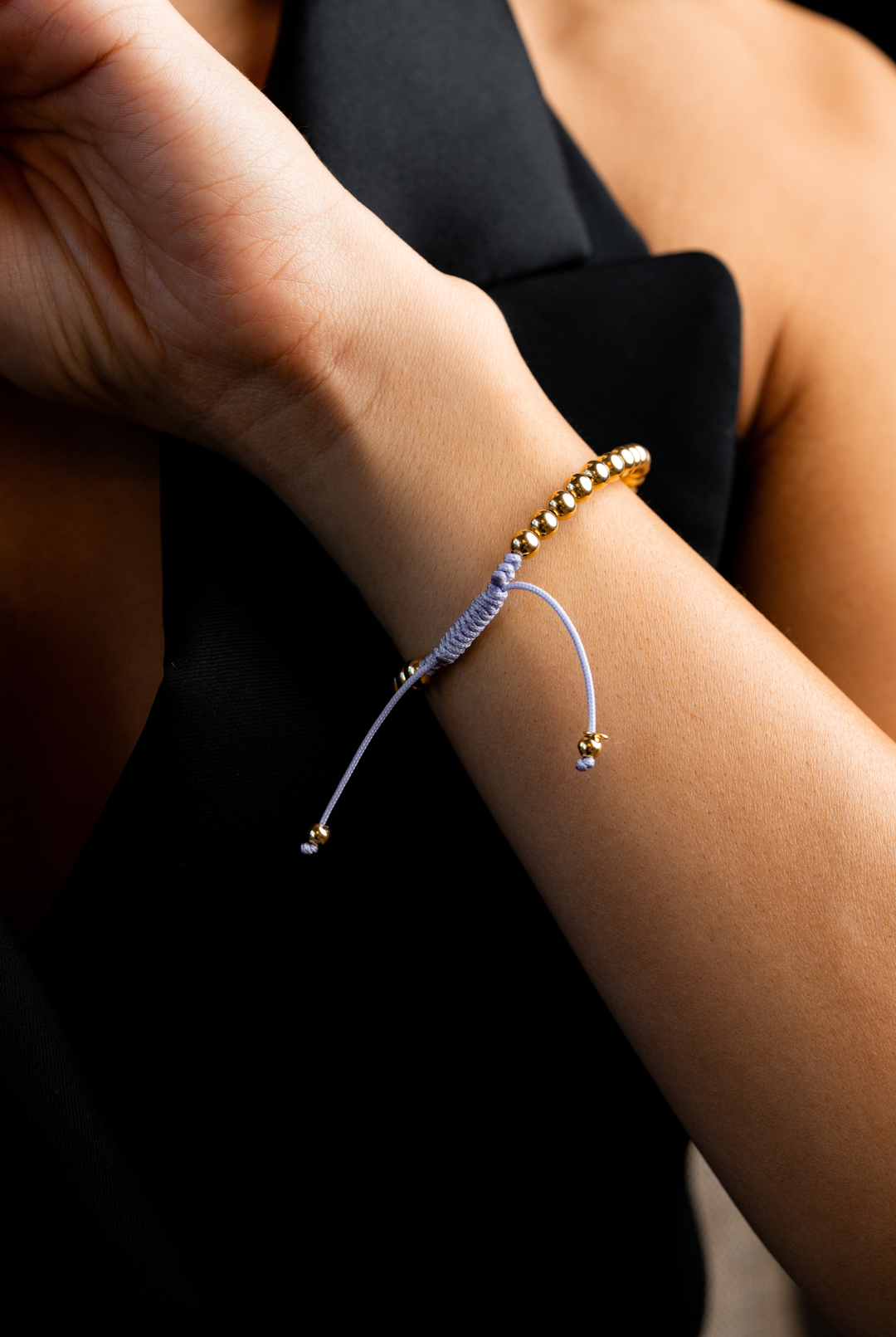 Yellow Gold Dots Bracelet with Lilac Cotton