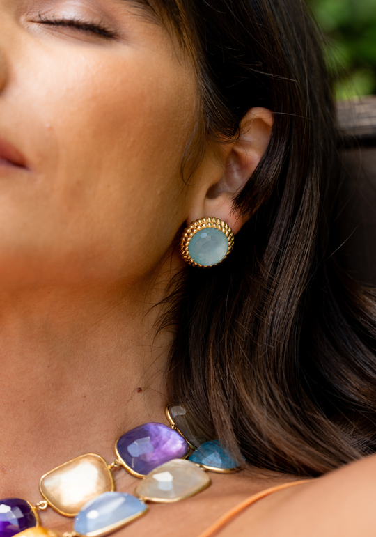 Gold Silver Earrings with Quartz