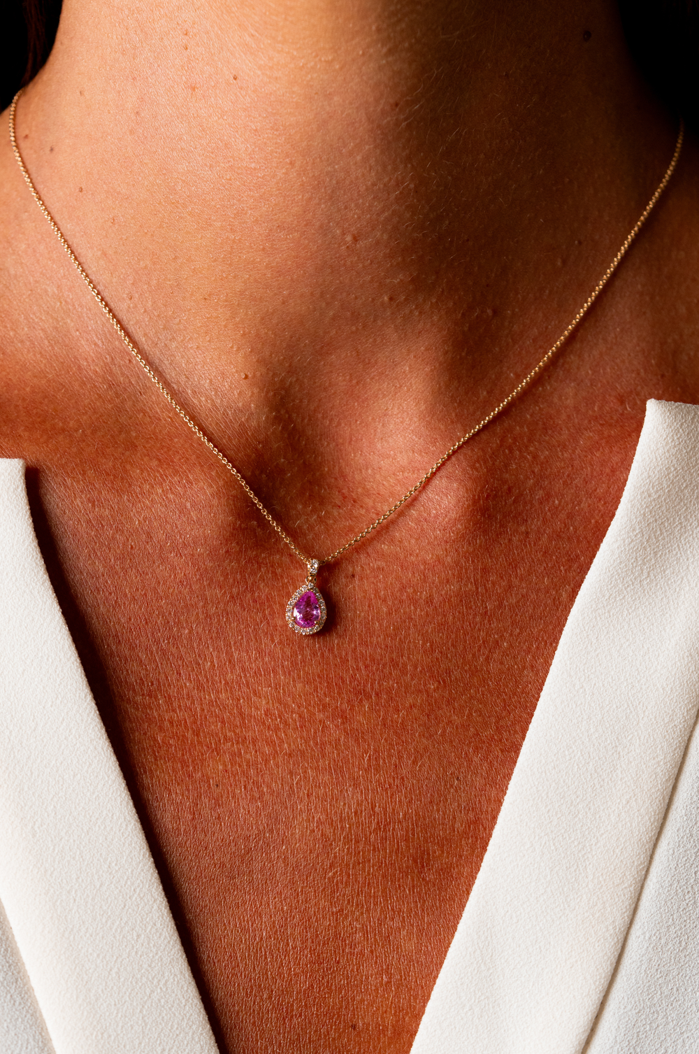 Drop Pink Gold Necklace with Diamonds