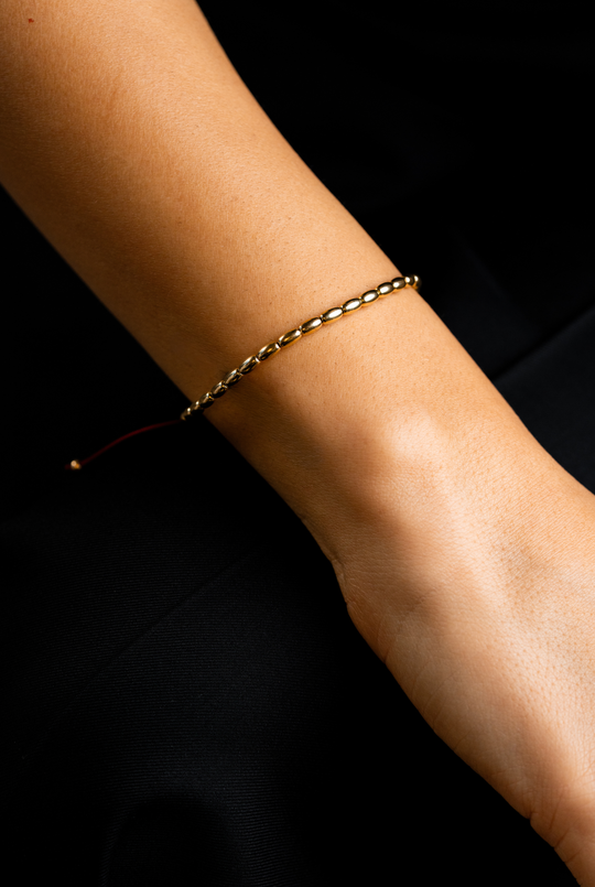 Yellow Gold Bracelet with Burgundy Cotton