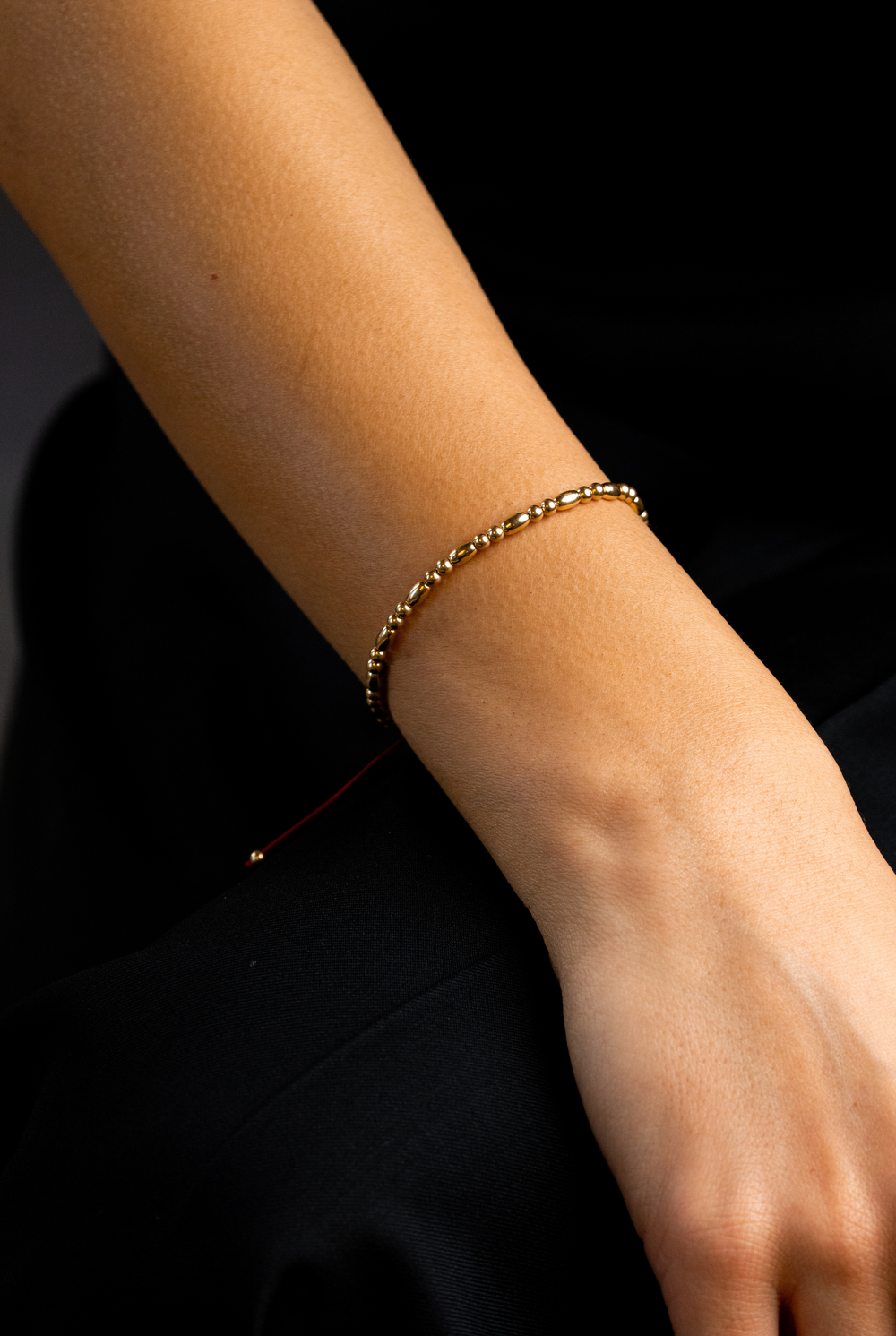 Yellow Gold Bracelet with Burgundy Cotton