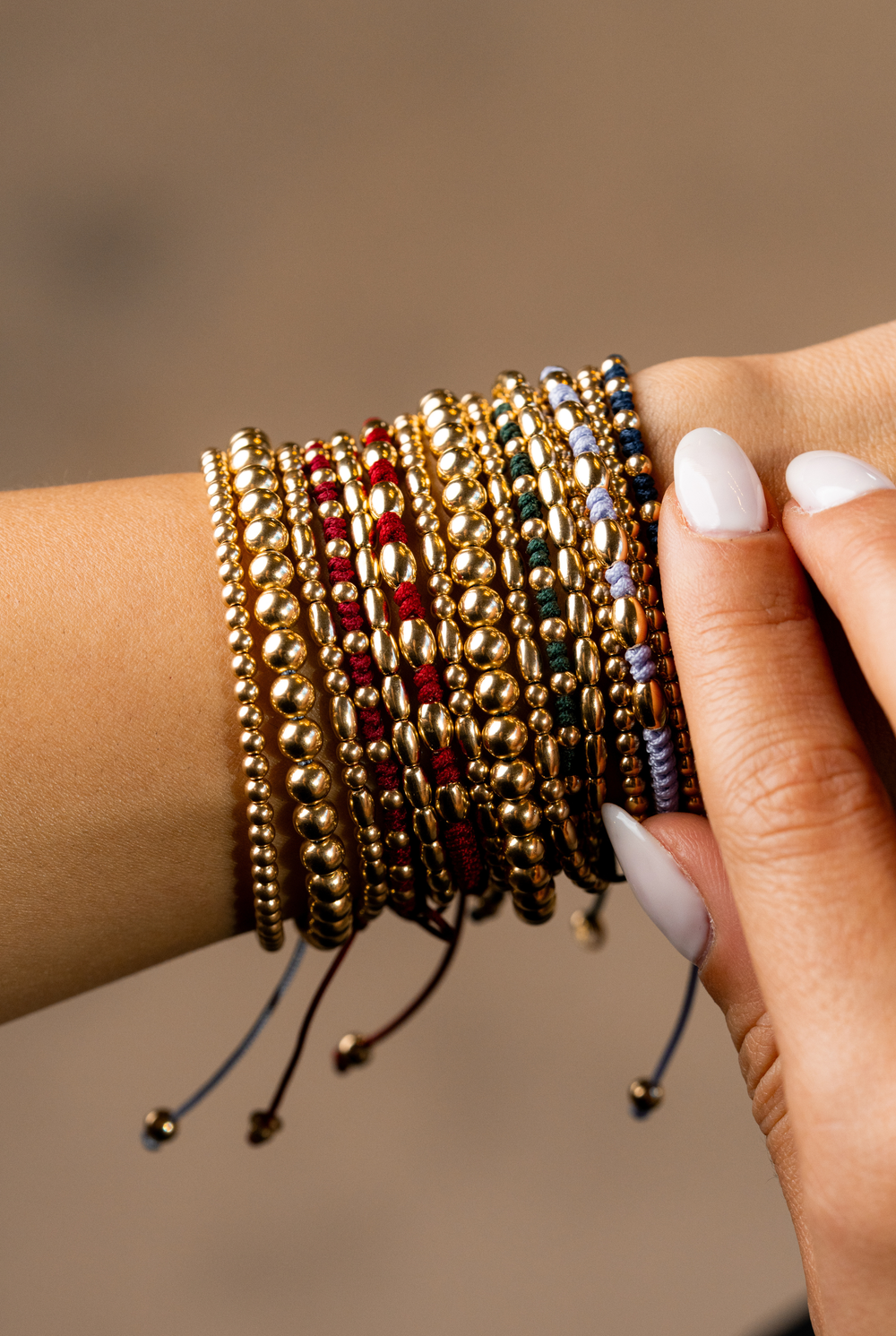 Yellow Gold Dots Bracelet with Lilac Cotton