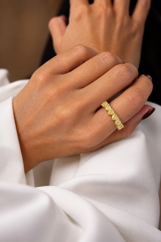 Pink Gold Ring with Yellow Diamonds