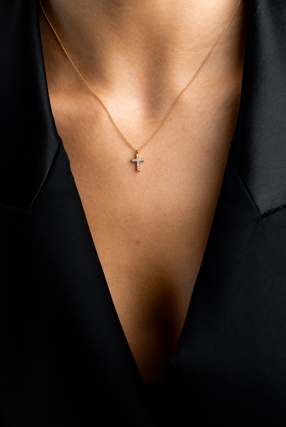 Gold Necklace with Cross and Diamonds
