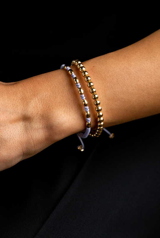 Yellow Gold Dots Bracelet with Lilac Cotton