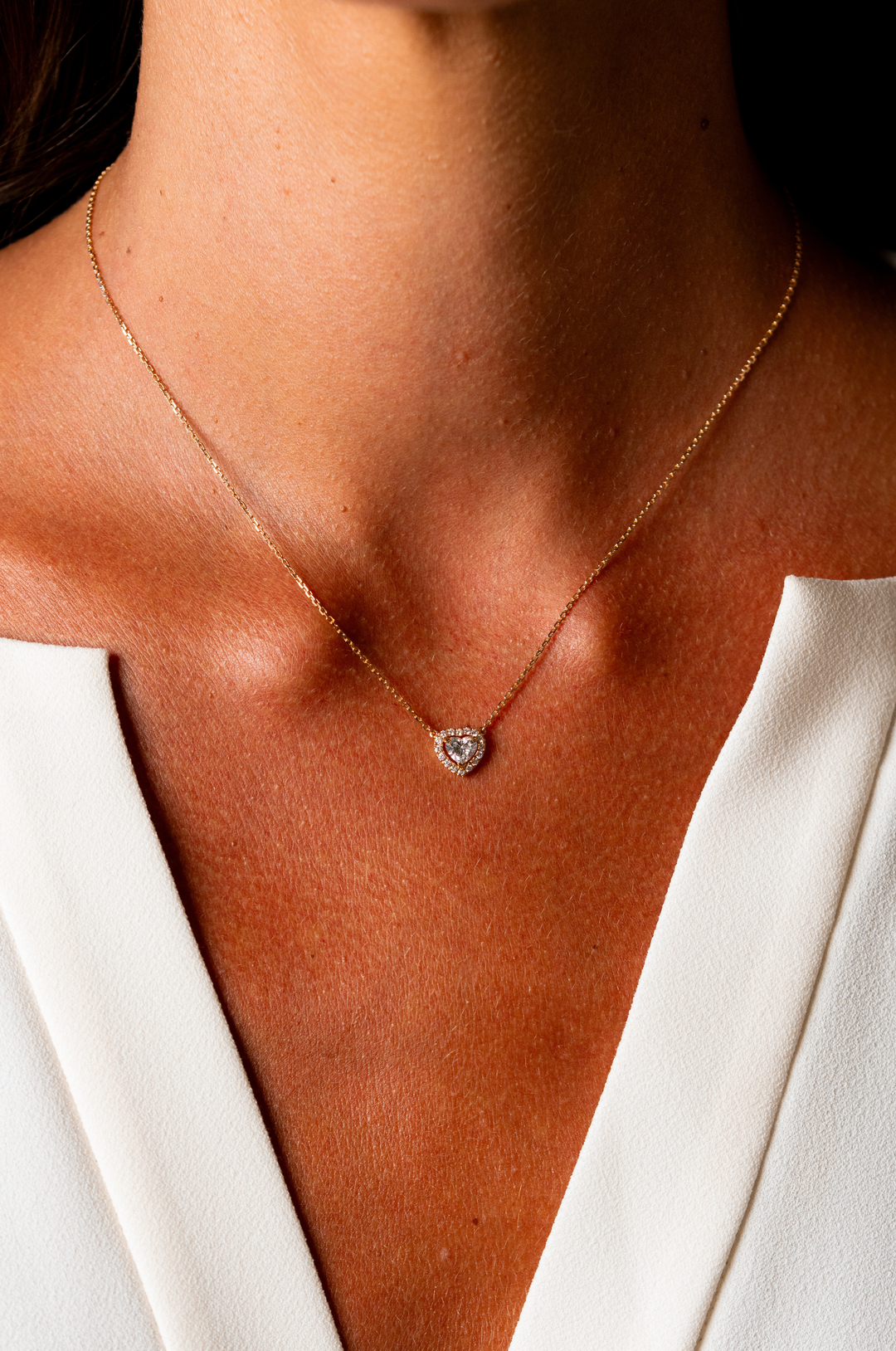 Colar Coração Ouro Rosa com Diamantes