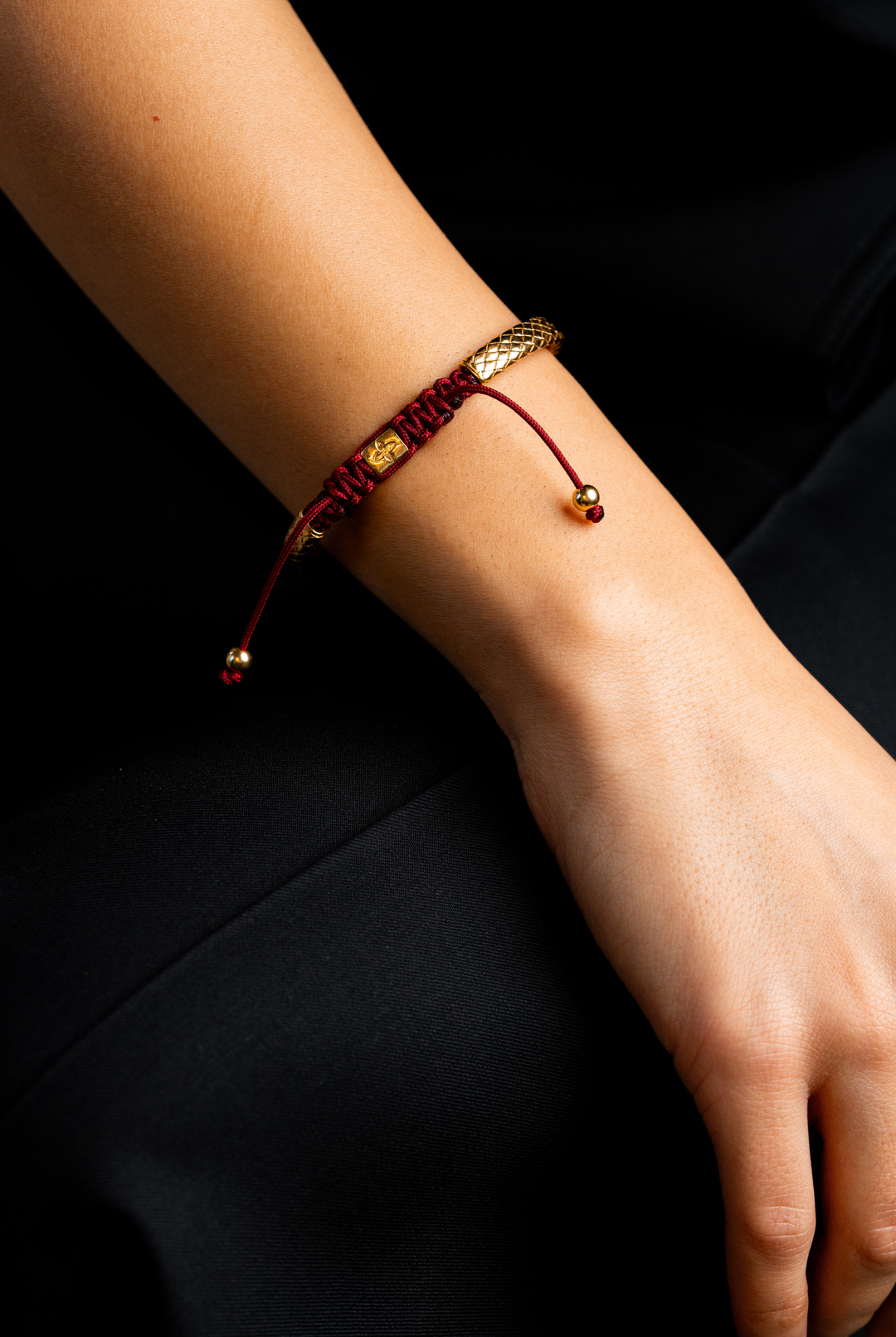 Yellow Silver Bracelet with Burgundy Cotton