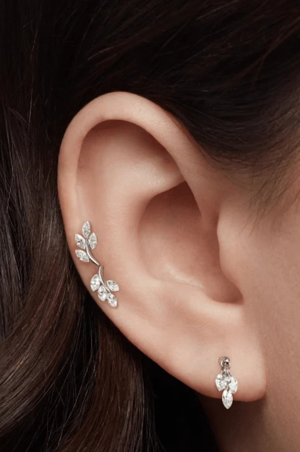 Yellow Gold Floating Pear Piercing With Diamonds