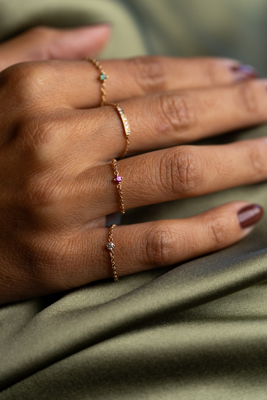 Gold Chain Ring with Solitaire Diamond