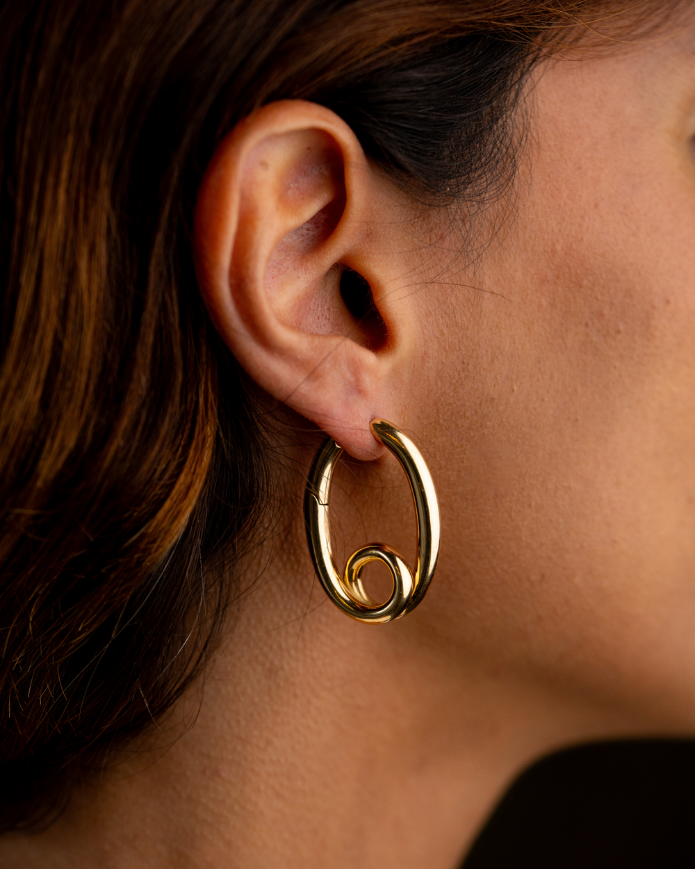 Gold Loop Earrings with Knot