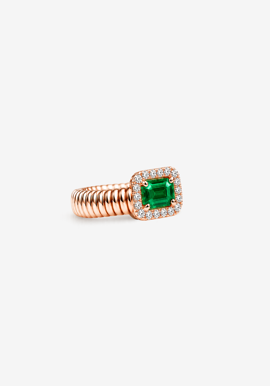 Pink Gold Ring with Diamonds and Emerald