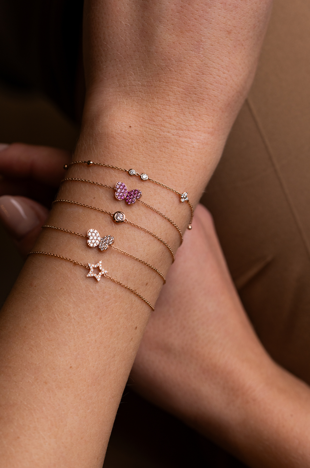 Pink Gold Chain Bracelet with Diamond