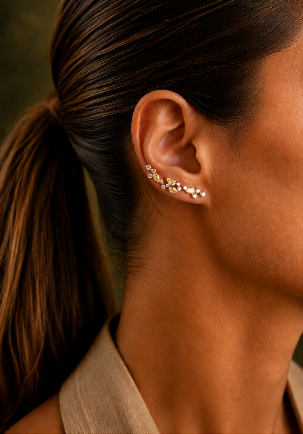Pink Gold Earrings with Diamonds and Yellow Diamonds