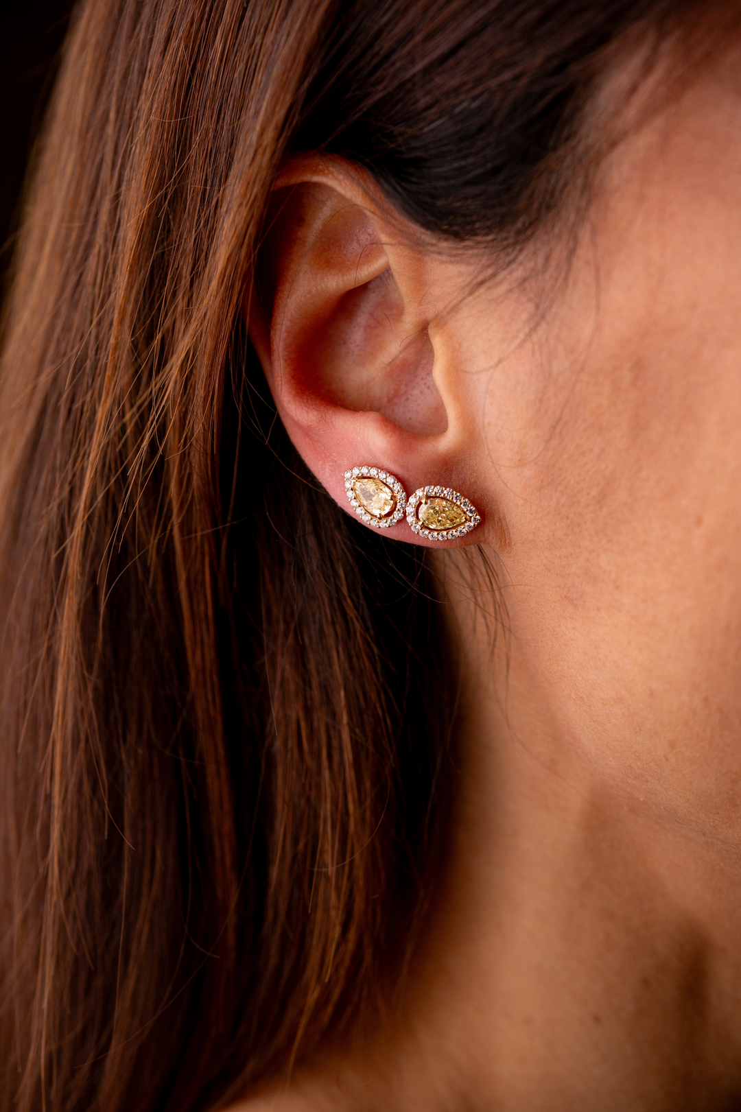 Pink Gold Earrings with Yellow Diamond Drop