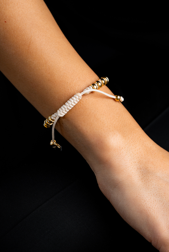 Silver Dots Bracelet with Cream Cotton
