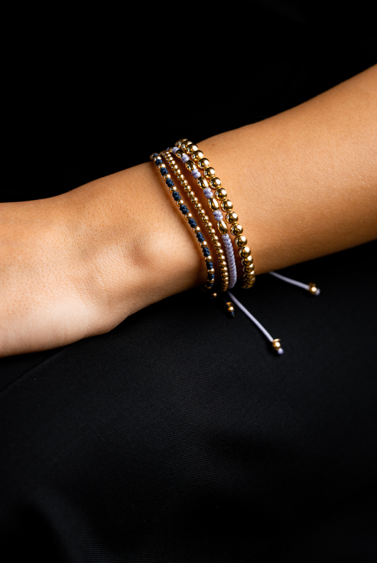 Yellow Gold Dots Bracelet with Lilac Cotton