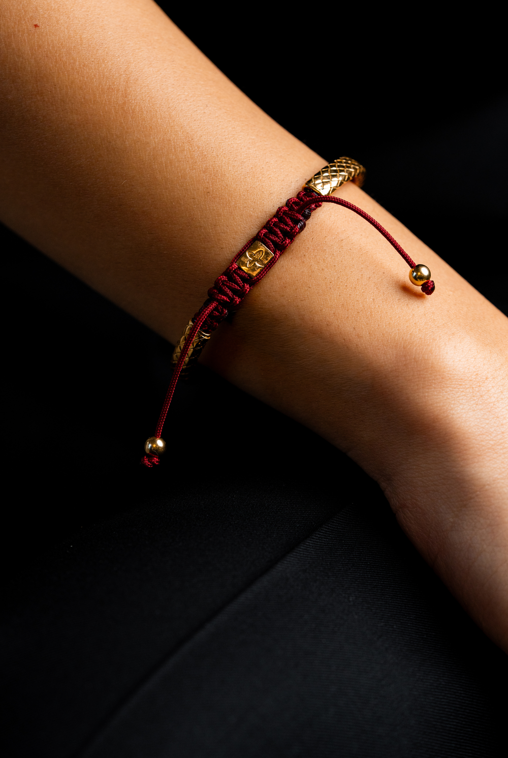 Yellow Silver Bracelet with Burgundy Cotton