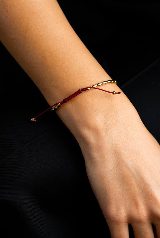 Yellow Gold Bracelet with Burgundy Cotton
