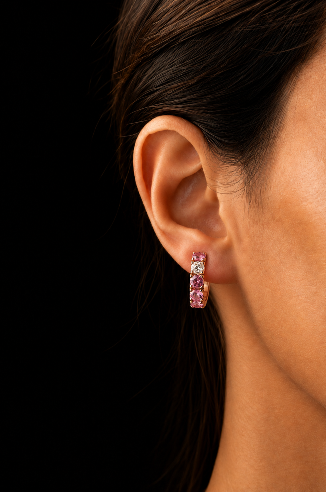 Pink Gold Loops with Diamond and Pink Sapphires