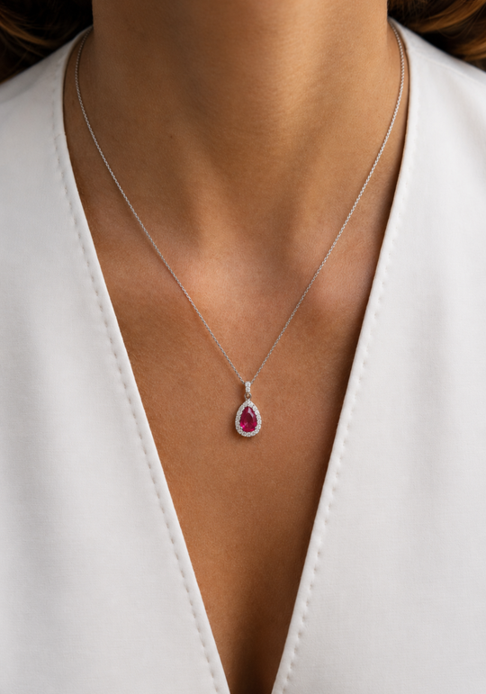 Drop White Gold Necklace with Diamonds and Rubi