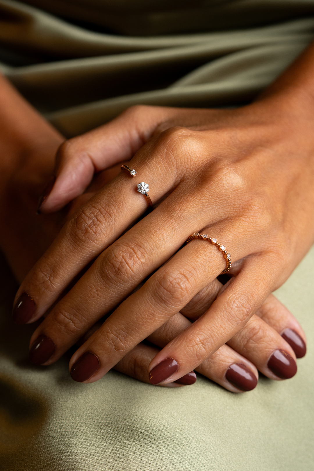 Flower Pink Gold Ring with Diamonds
