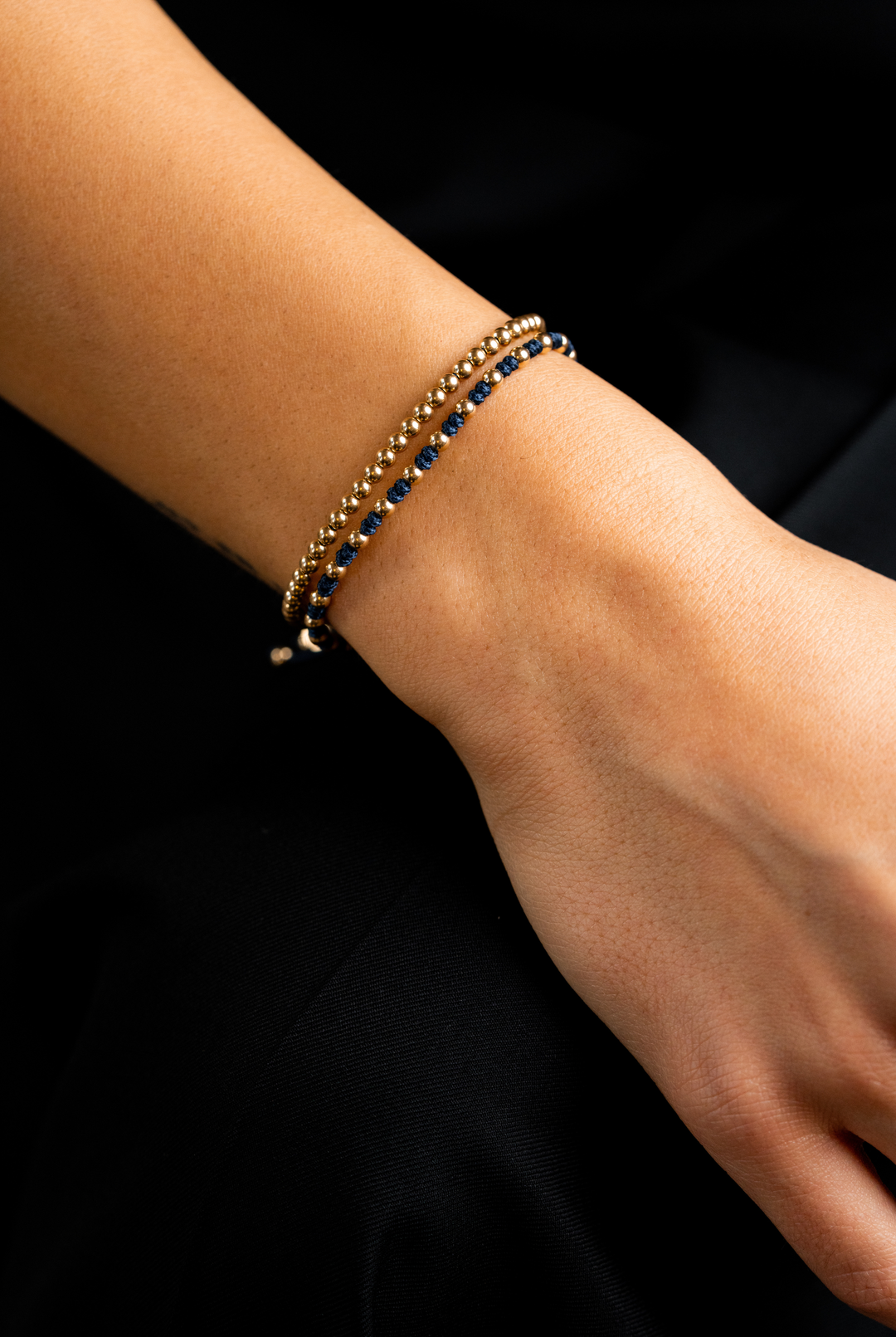 Yellow Gold Dots Bracelet with Blue Cotton