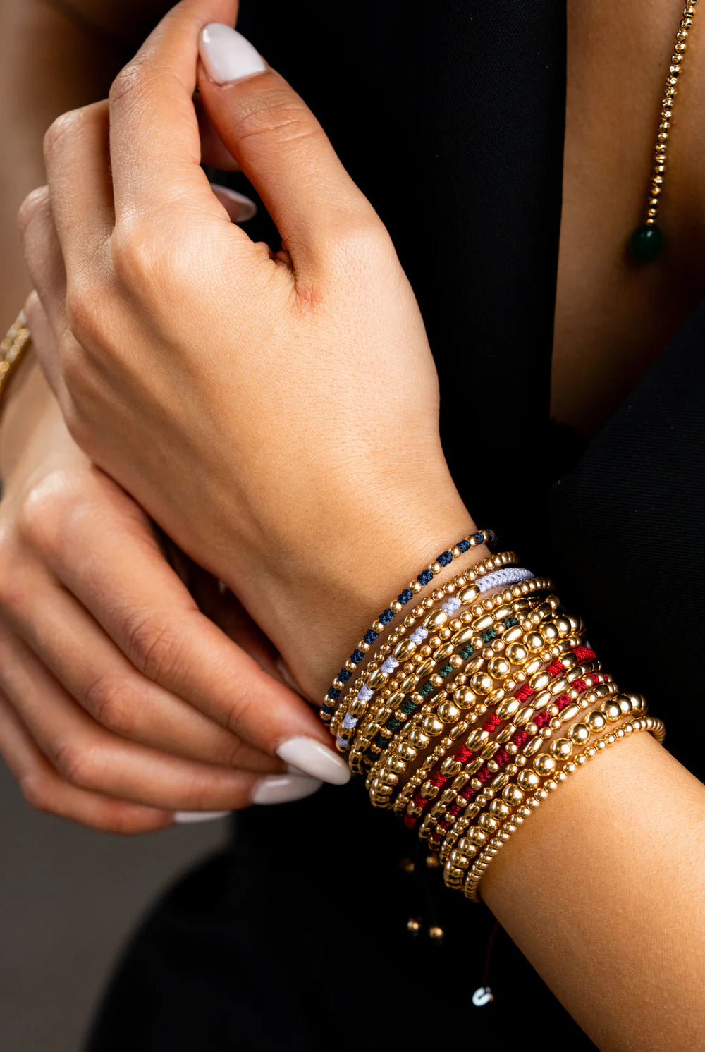 Yellow Gold Dots Bracelet with Burgundy Cotton