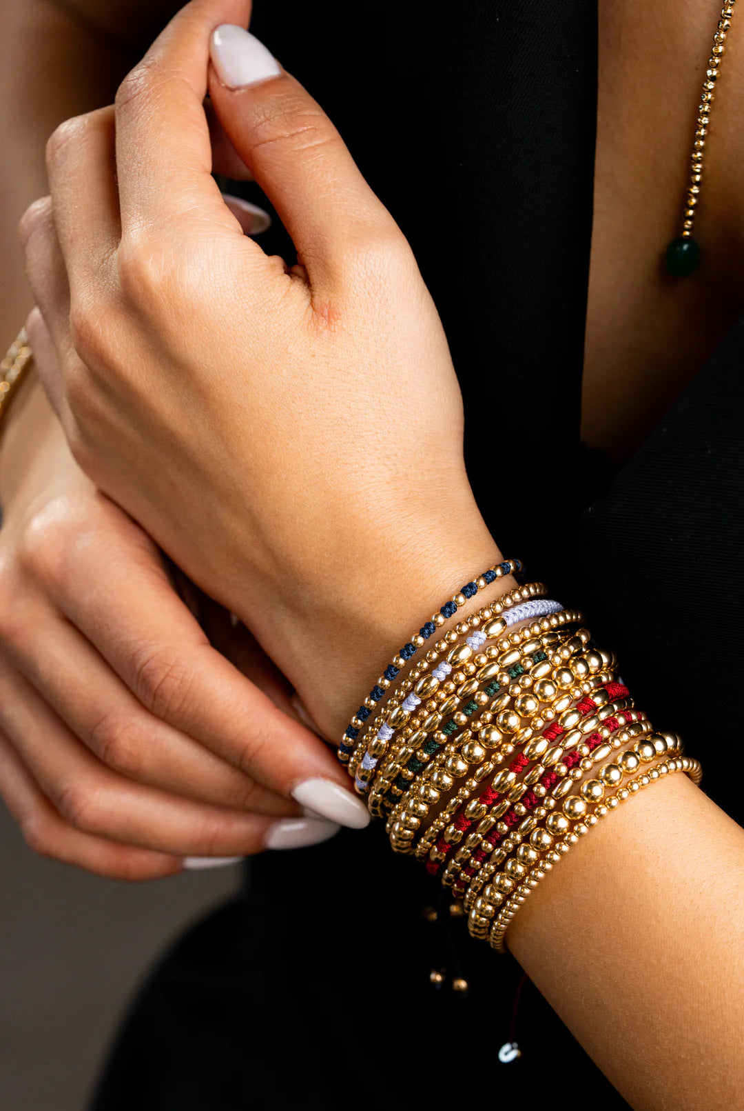 Yellow Gold Dots Bracelet with Burgundy Cotton