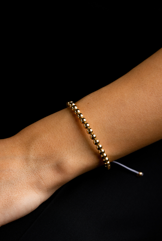 Yellow Gold Dots Bracelet with Lilac Cotton