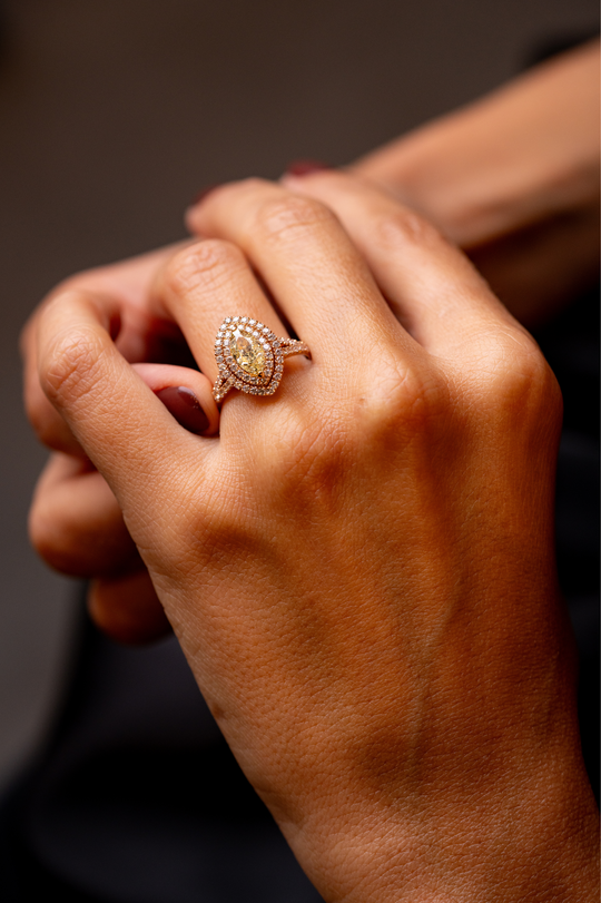 Pink Gold Ring with Yellow Diamond