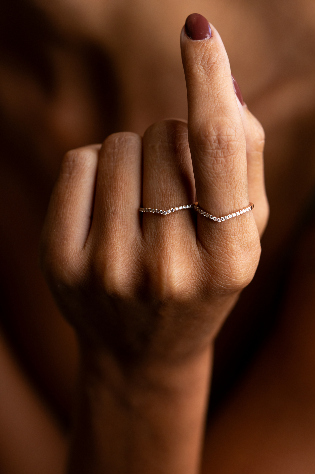 Pink Gold V Ring with Diamonds