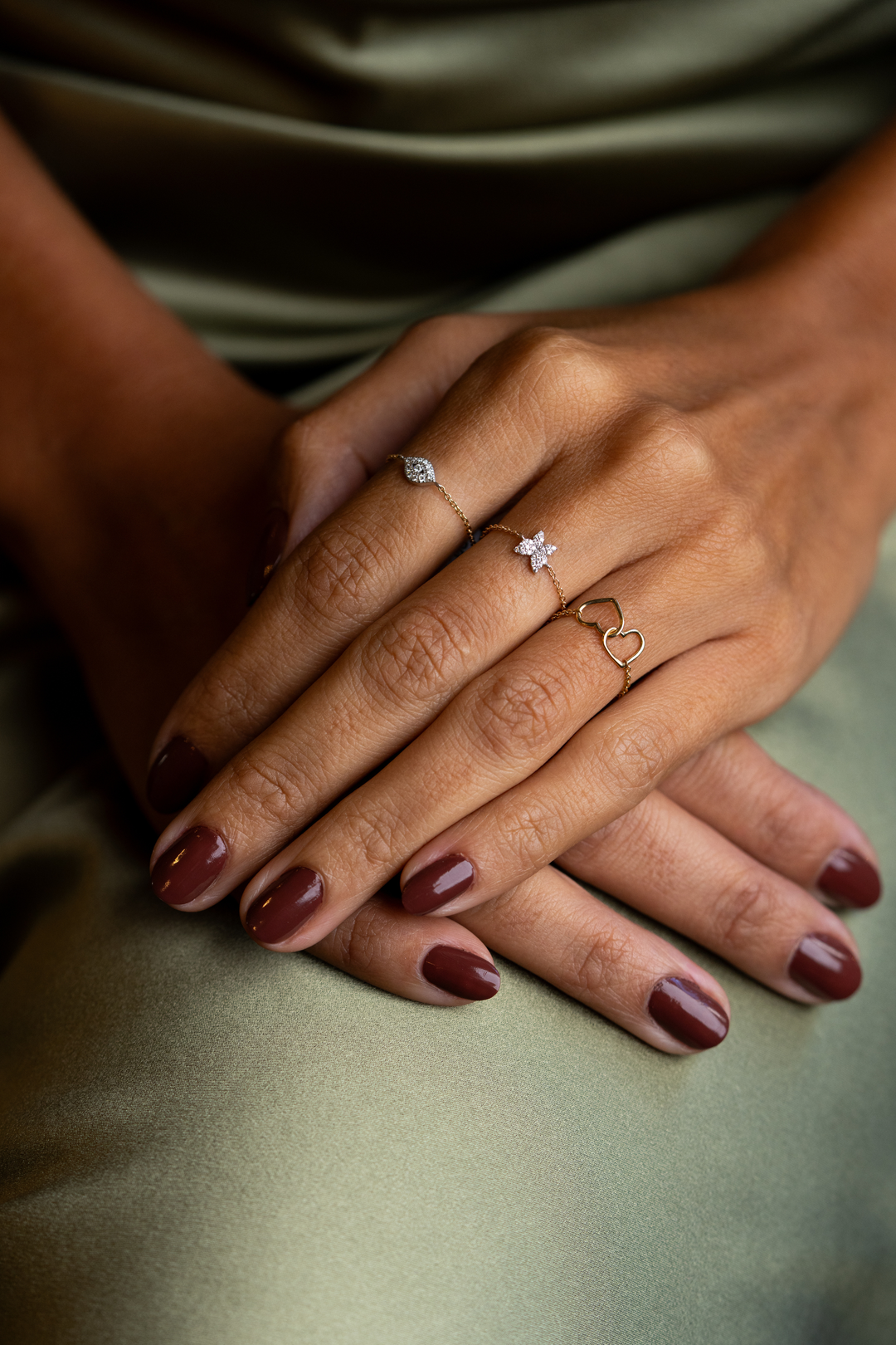 Gold Chain Ring with Butterfly and Diamonds