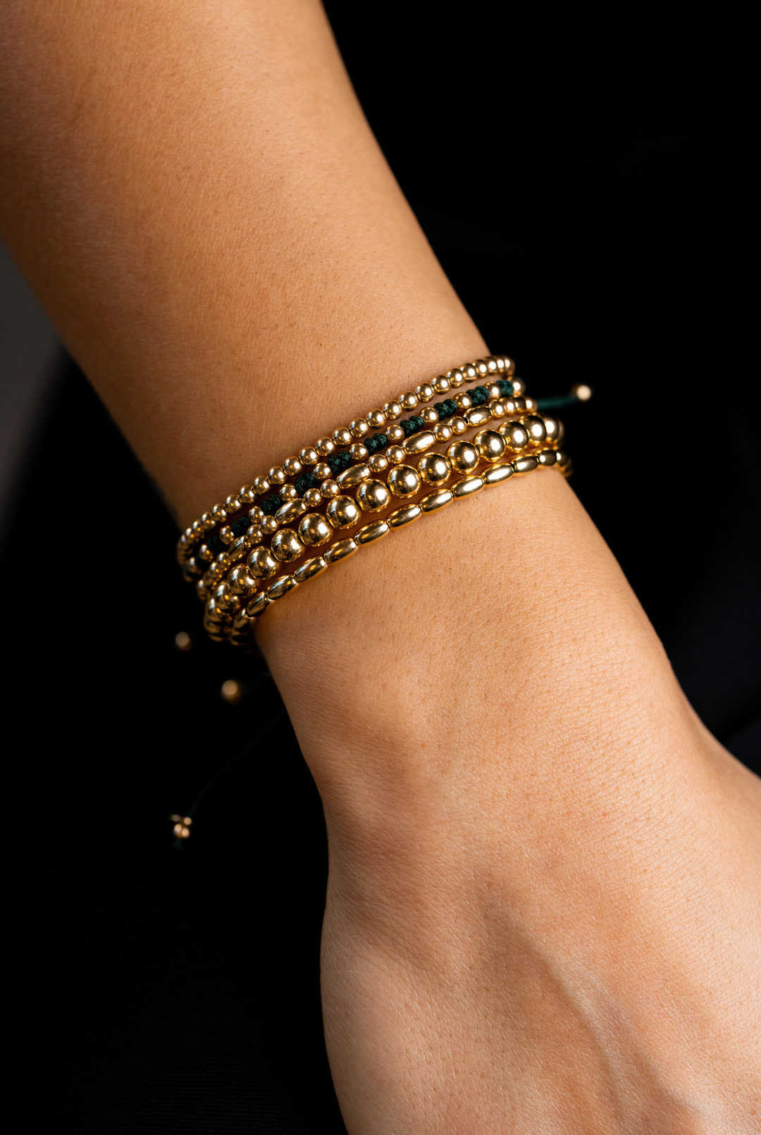 Yellow Gold Bracelet with Dark Green Cotton